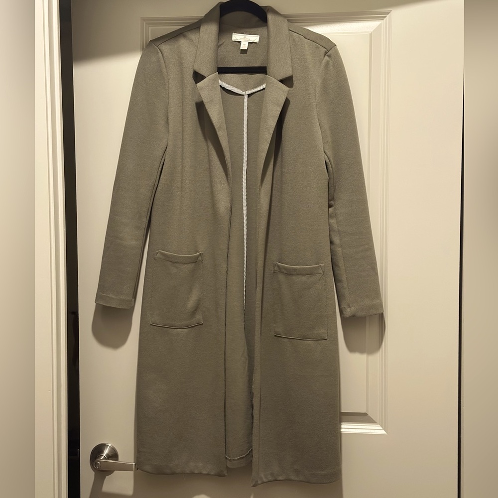 JULES & LEOPOLD OLIVE TEA LENGTH DUSTER CARDIGAN sz S